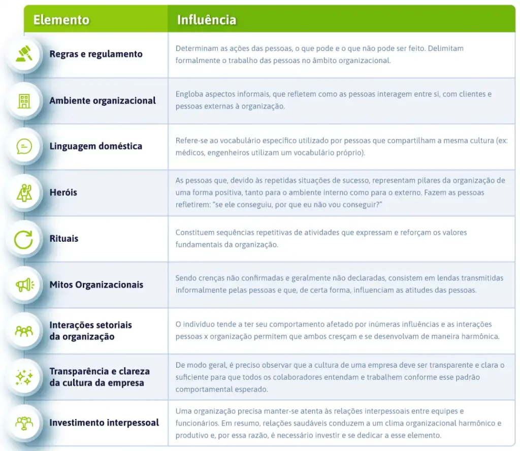 imagem com os elementos da cultura organizacional