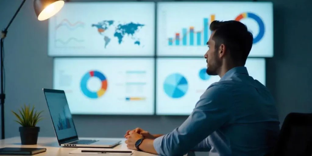 homem olhando apresentação para ilustrar texto de cadeia de valor