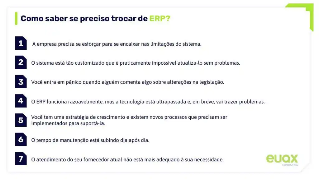 imagem com dicas do que considerar na troca de erp