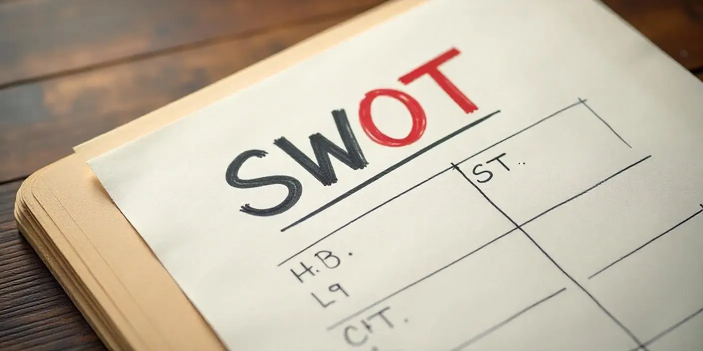 papéis com o texto swot escrito para ilustrar texto de matriz swot