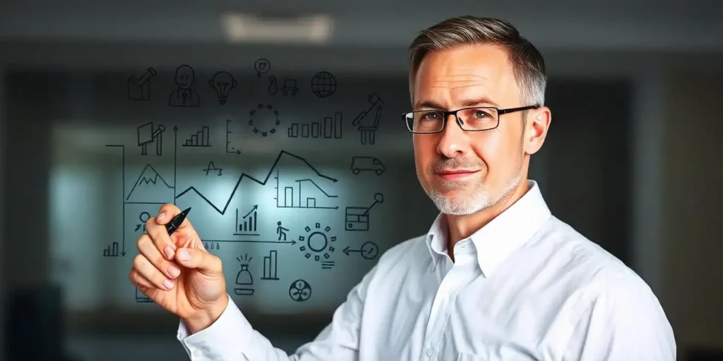 homem branco escrevendo um dashboard para ilustar texto sobre plano de continuidade de negócios- pgcn