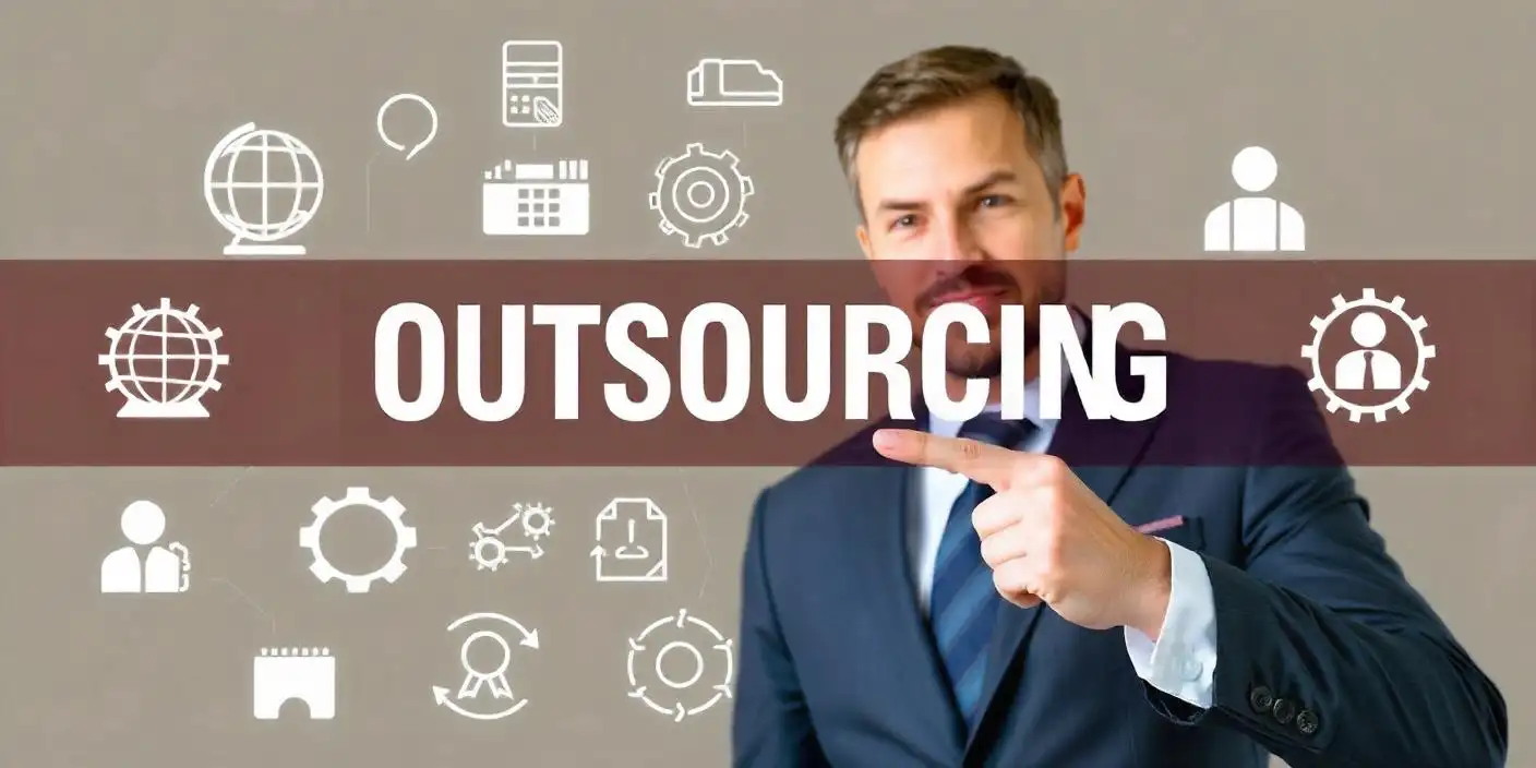 imagem de executivo apontando para o texto outsourcing para ilustrar texto sobre empresas de outsourcing