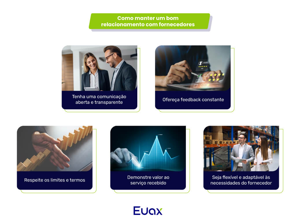 imagem com dicas de como manter um bom relacionamento
com os fornecedores