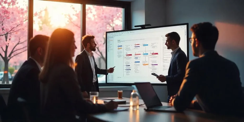 equipe analisando u fluxograma para ilustrar texto com exemplo de mapeamento de processos